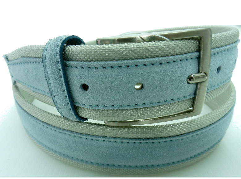 Cintura in tela + camoscio bordo Sughero - Celeste - mm40